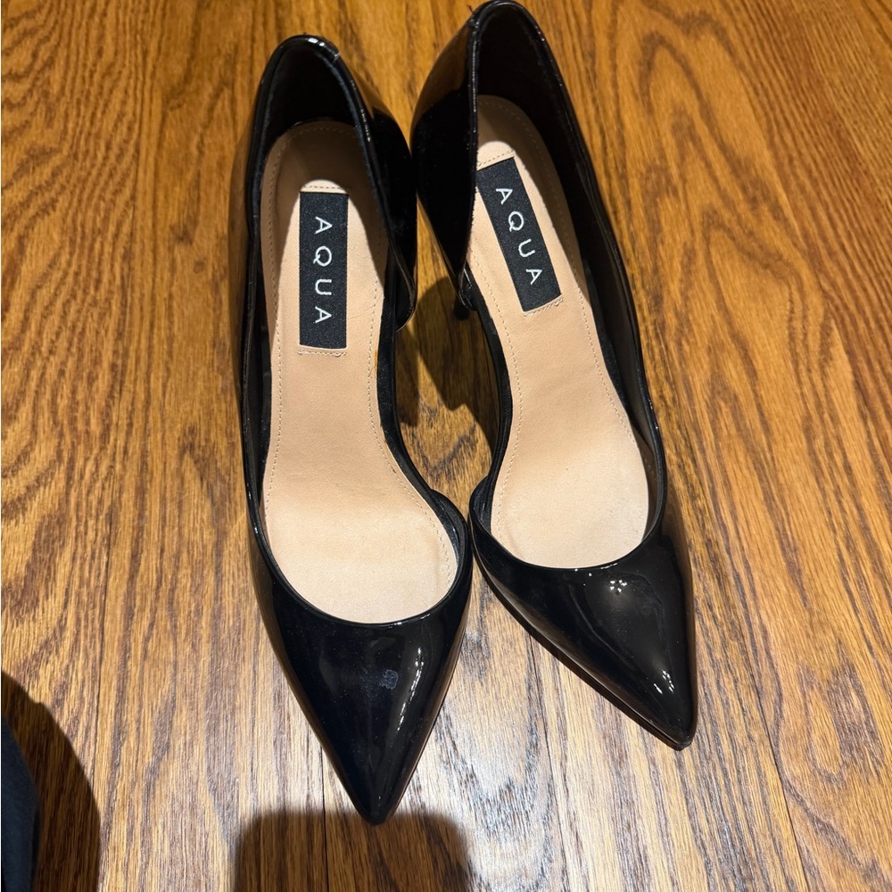 Aqua Black Patent Pointed-Toe Stiletto Pumps